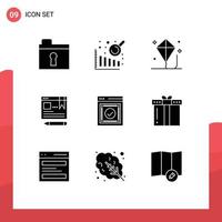 Pictogram Set of 9 Simple Solid Glyphs of web ready play message pen Editable Vector Design Elements