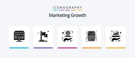 paquete de iconos de glifo 5 de crecimiento de marketing que incluye barra. interfaz. globo. interacción. estrategia. diseño de iconos creativos vector