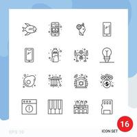 Mobile Interface Outline Set of 16 Pictograms of android smart phone picture phone office Editable Vector Design Elements