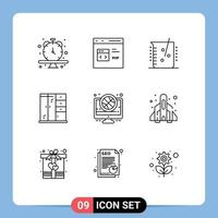 Set of 9 Commercial Outlines pack for basket living php home chemical lab Editable Vector Design Elements