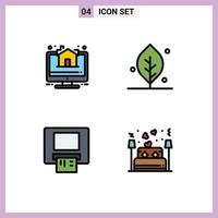 Filledline Flat Color Pack of 4 Universal Symbols of house card real estate nature bed Editable Vector Design Elements