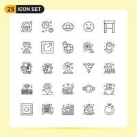 25 Universal Line Signs Symbols of table desk face happy emoji Editable Vector Design Elements