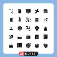 Pack of 25 creative Solid Glyphs of transport bus app shoes error Editable Vector Design Elements