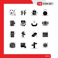 Pack of 16 Modern Solid Glyphs Signs and Symbols for Web Print Media such as gear secure business safety lock Editable Vector Design Elements