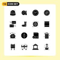 Mobile Interface Solid Glyph Set of 16 Pictograms of mail email gearshift communication location Editable Vector Design Elements