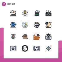 Modern Set of 16 Flat Color Filled Lines and symbols such as internet of things image streets camera planet Editable Creative Vector Design Elements