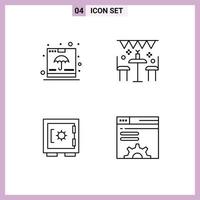 Set of 4 Modern UI Icons Symbols Signs for box party insurance decoration locker Editable Vector Design Elements