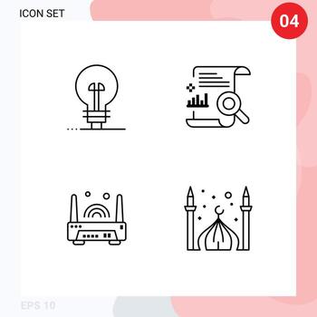 Mobile Interface Line Set of 4 Pictograms of business device product file router Editable Vector Design Elements
