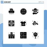 Group of 9 Modern Solid Glyphs Set for achievement donation design charity mosque Editable Vector Design Elements