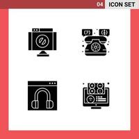 Mobile Interface Solid Glyph Set of 4 Pictograms of cross contact stop support help Editable Vector Design Elements