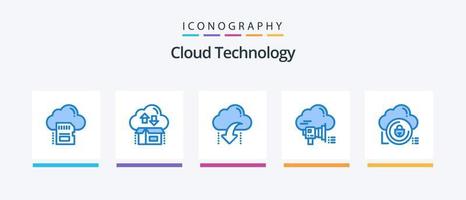 Cloud Technology Blue 5 Icon Pack Including promotion. megaphone. package. data. down. Creative Icons Design vector