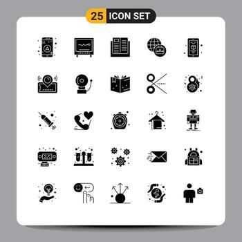 paquete de interfaz de usuario de 25 glifos sólidos básicos de impresión de mapas y elementos de diseño de vectores editables de la escuela móvil