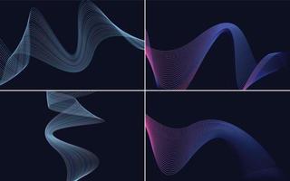 Set of 4 geometric wave pattern background Abstract waving line vector