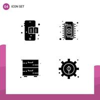 Modern Set of 4 Solid Glyphs Pictograph of mobile furniture electronic cabinet energy Editable Vector Design Elements