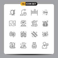 Modern Set of 16 Outlines Pictograph of target map microphone left arrow Editable Vector Design Elements