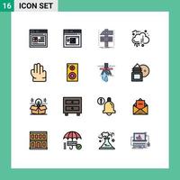 paquete de 16 líneas llenas de colores planos modernos, signos y símbolos para medios de impresión web, como juegos de mano de clase de música, agarrar elementos de diseño de vectores creativos editables financieros