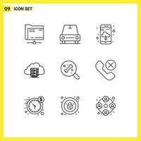 Stock Vector Icon Pack of 9 Line Signs and Symbols for science search app download flow computing Editable Vector Design Elements