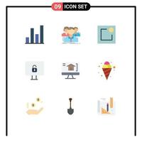 Mobile Interface Flat Color Set of 9 Pictograms of cream home activity computer lock Editable Vector Design Elements