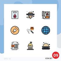 Pack of 9 Modern Filledline Flat Colors Signs and Symbols for Web Print Media such as machine sweet blueprint food cafe Editable Vector Design Elements