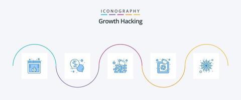 hackear el paquete de iconos azul 5 que incluye malware. virus. mensaje. cráneo. pared vector