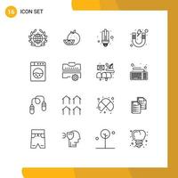 Pictogram Set of 16 Simple Outlines of machine school bulb magnet education Editable Vector Design Elements