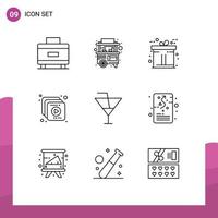 9 Universal Outline Signs Symbols of goal holiday commerce glass video Editable Vector Design Elements