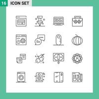Editable Vector Line Pack of 16 Simple Outlines of browser material coding construction bag Editable Vector Design Elements