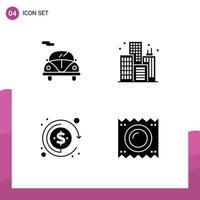 4 Thematic Vector Solid Glyphs and Editable Symbols of automobile condom city currency medical Editable Vector Design Elements