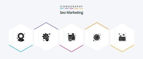 seo marketing paquete de iconos de 25 glifos que incluye configuraciones. productividad. engranaje. dinero vector