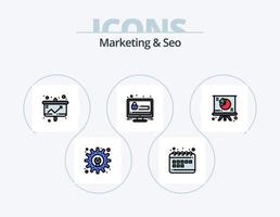 marketing y seo line pack de iconos llenos 5 diseño de iconos. presentación. gráfico. tablero. negocio. tarta vector