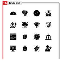 16 User Interface Solid Glyph Pack of modern Signs and Symbols of farmer setting arrows gear box Editable Vector Design Elements