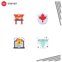 Set of 4 Vector Flat Icons on Grid for gate house chinese canada online Editable Vector Design Elements