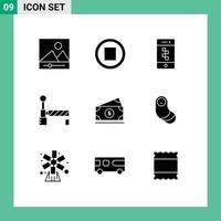 Modern Set of 9 Solid Glyphs Pictograph of baby amearican smartphone money station Editable Vector Design Elements