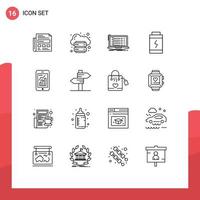 Modern Set of 16 Outlines Pictograph of graph charge platform battery developer Editable Vector Design Elements