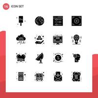 16 Thematic Vector Solid Glyphs and Editable Symbols of link network communication video cinema Editable Vector Design Elements