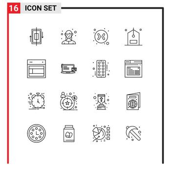 16 Universal Outlines Set for Web and Mobile Applications design discount business counter check Editable Vector Design Elements