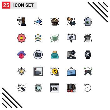 Pictogram Set of 25 Simple Filled line Flat Colors of food speaker cart sound items Editable Vector Design Elements
