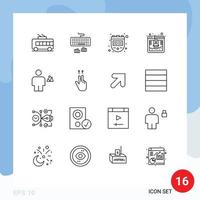 Group of 16 Outlines Signs and Symbols for body web hosting chronometer fast access Editable Vector Design Elements