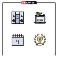 Set of 4 Vector Filledline Flat Colors on Grid for boom box school password calendar cup Editable Vector Design Elements