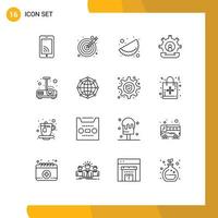 Universal Icon Symbols Group of 16 Modern Outlines of presentation process food phone contact Editable Vector Design Elements