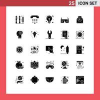 Pack of 25 Modern Solid Glyphs Signs and Symbols for Web Print Media such as glasses computing device computer innovation Editable Vector Design Elements