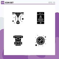 Universal Icon Symbols Group of 4 Modern Solid Glyphs of laser cryonics lock box compass Editable Vector Design Elements