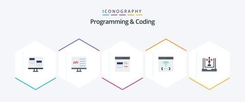 Programming And Coding 25 Flat icon pack including development. coding. development. development. coding vector