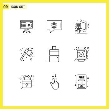 Modern Set of 9 Outlines Pictograph of cleaver axe chat setting ax promotion Editable Vector Design Elements