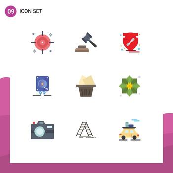 paquete de línea de vector editable de 9 colores planos simples de elementos de diseño de vector editable de audio de reproducción de flecha de carrito de caja