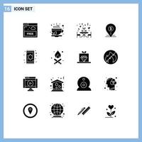 Modern Set of 16 Solid Glyphs and symbols such as bank map tea pin table Editable Vector Design Elements