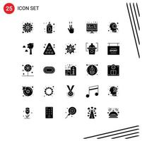 User Interface Pack of 25 Basic Solid Glyphs of search magnifying glass ups head monitor Editable Vector Design Elements