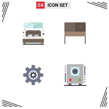 Pictogram Set of 4 Simple Flat Icons of bed motivation window table loudspeaker Editable Vector Design Elements