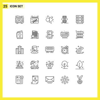 Mobile Interface Line Set of 25 Pictograms of storage server arrow optimize success Editable Vector Design Elements