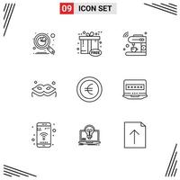 9 User Interface Outline Pack of modern Signs and Symbols of coin mask gift box costume machine Editable Vector Design Elements